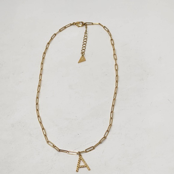 Sterling Forever 14K Gold Plate Initial A Pendant Chain Link Necklace Textured - Picture 3 of 6